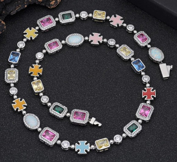 Chic Charm Gold-Plated Hip-Hop Gemstone Necklace