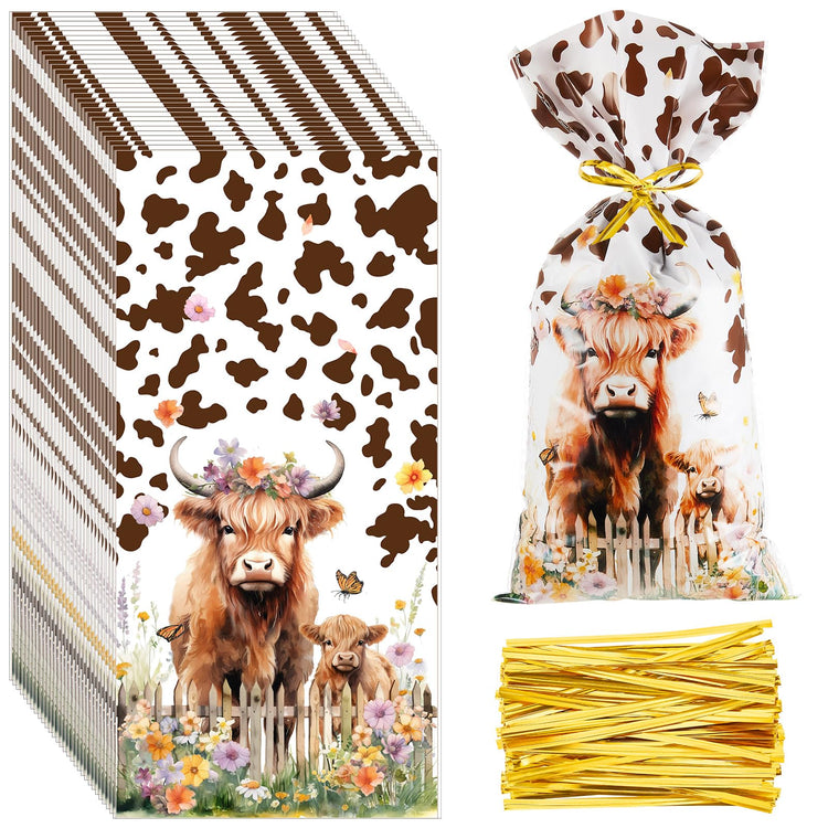 Chic Charm 100 Pcs Highland Cow Party Favor Bags