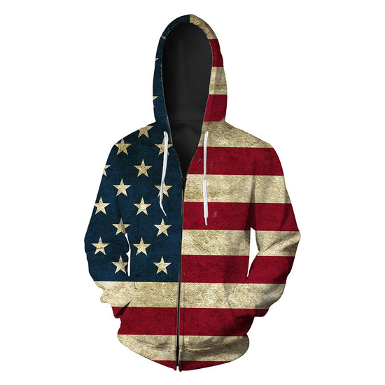 Classic 3D Animal Print Hoodie with US Flag Design