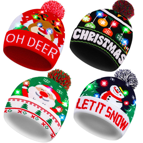 Chic Charm 4-Pack LED Christmas Light-Up Beanie Hats
