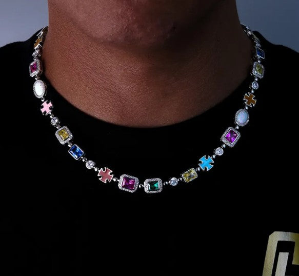 Chic Charm Gold-Plated Hip-Hop Gemstone Necklace