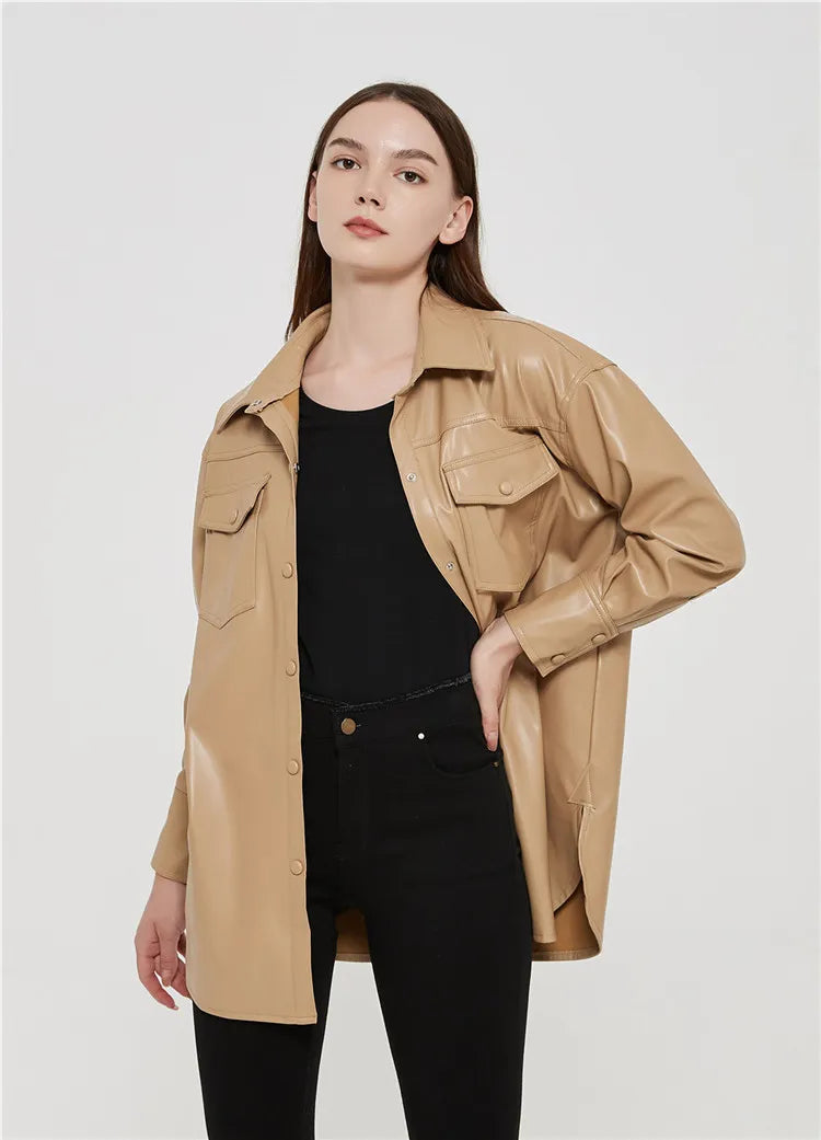 Chic Charm Women's High Waist Lace-Up PU Coat