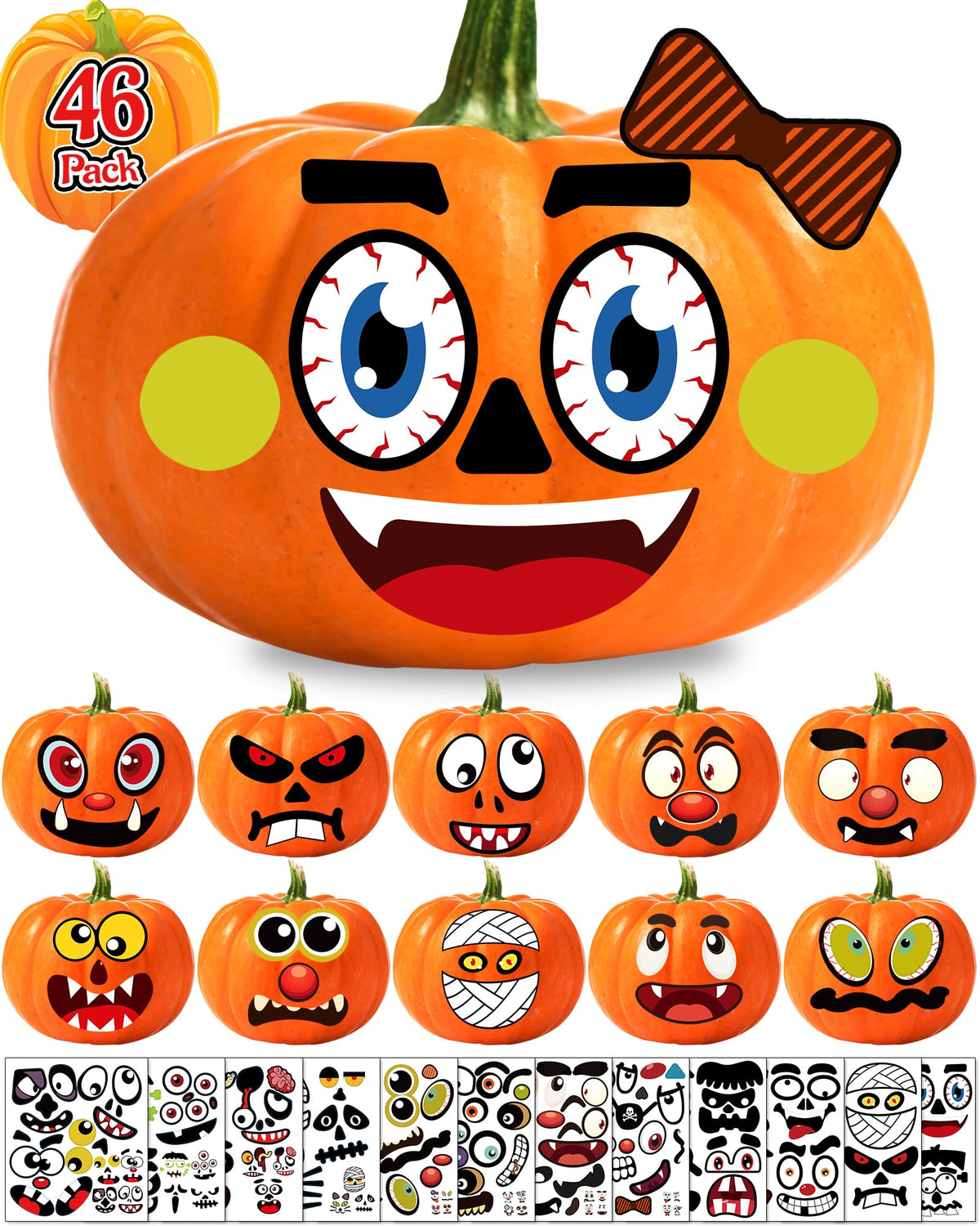Chic Charm 46-Pack Halloween Pumpkin Stickers for Kids
