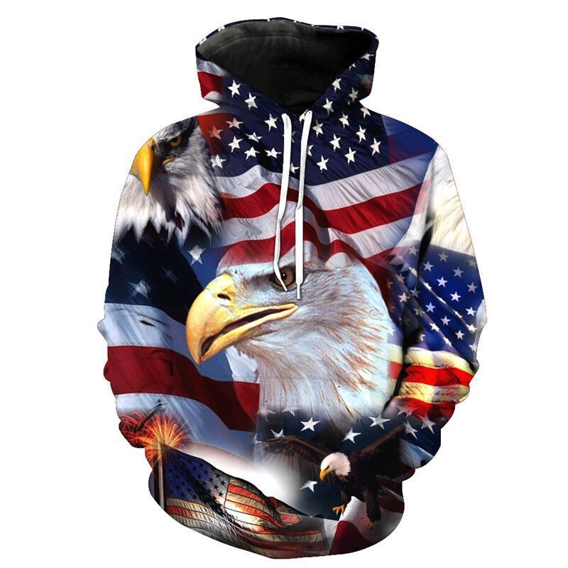 Classic 3D Animal Print Hoodie with US Flag Design