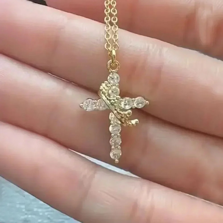 Chic Charm Crown Cross Necklace Elegant Jewelry