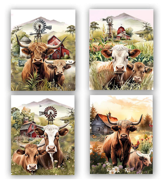 Chic Charm Farmhouse Highland Cow Wall Art Set of 4