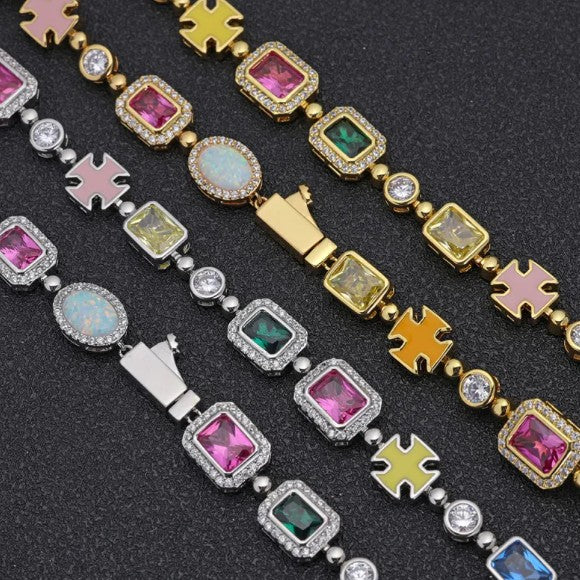 Chic Charm Gold-Plated Hip-Hop Gemstone Necklace