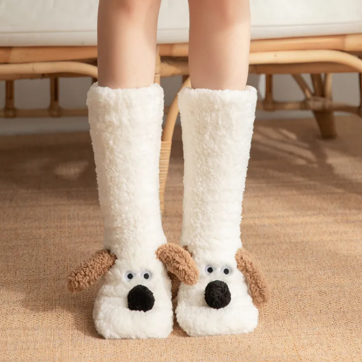 Chic Charm Women’s Plush Dog Socks Cozy Fashion