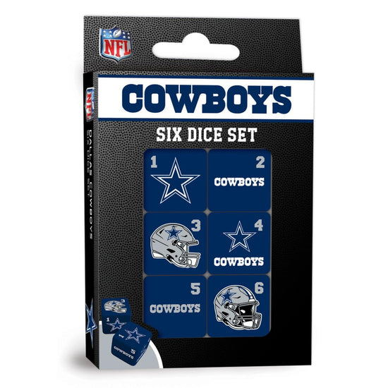 Chic Charm Dallas Cowboys NFL Dice Set featuring six team-themed dice in collectible packaging.