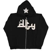 Chic Charm Star Printed Zip Up Hoodie