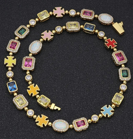 Chic Charm Gold-Plated Hip-Hop Gemstone Necklace
