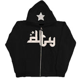 Chic Charm Star Printed Zip Up Hoodie
