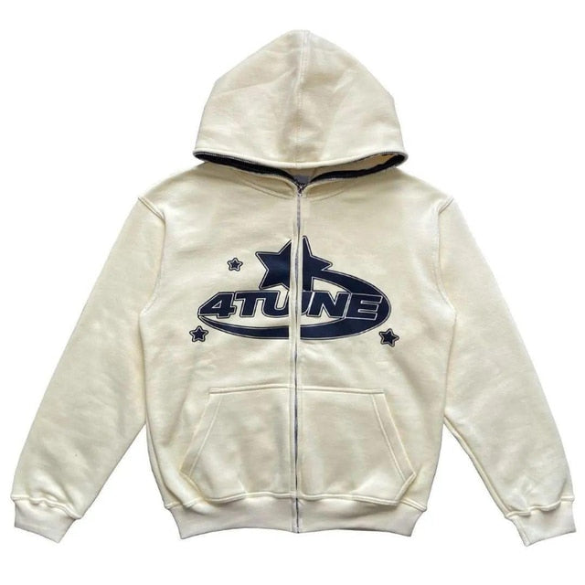 Chic Charm Star Printed Zip Up Hoodie