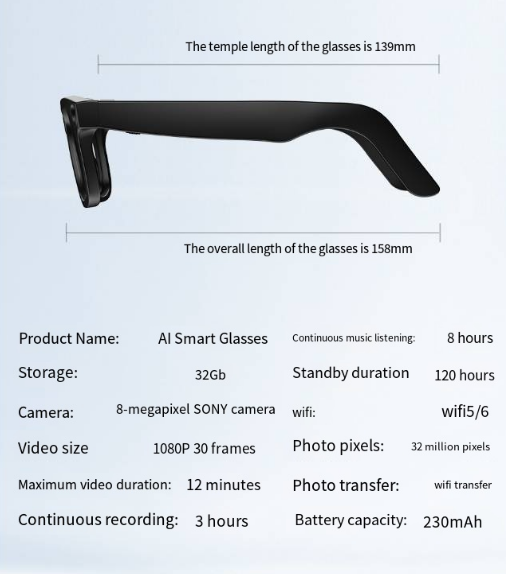 Chic Charm AI Camera Smart Glasses with Smart Features