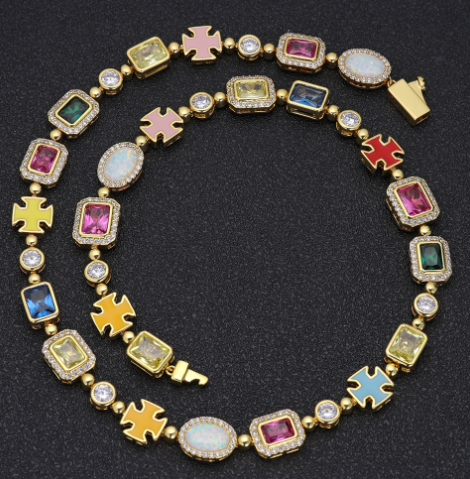 Chic Charm Gold-Plated Hip-Hop Gemstone Necklace