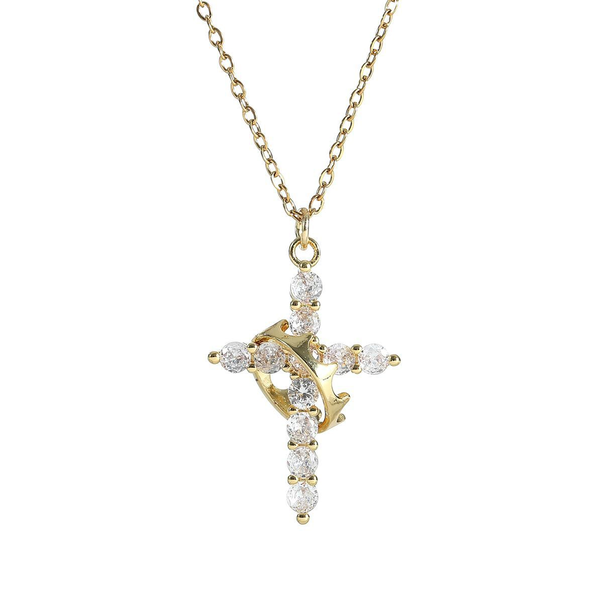 Chic Charm Crown Cross Necklace Elegant Jewelry