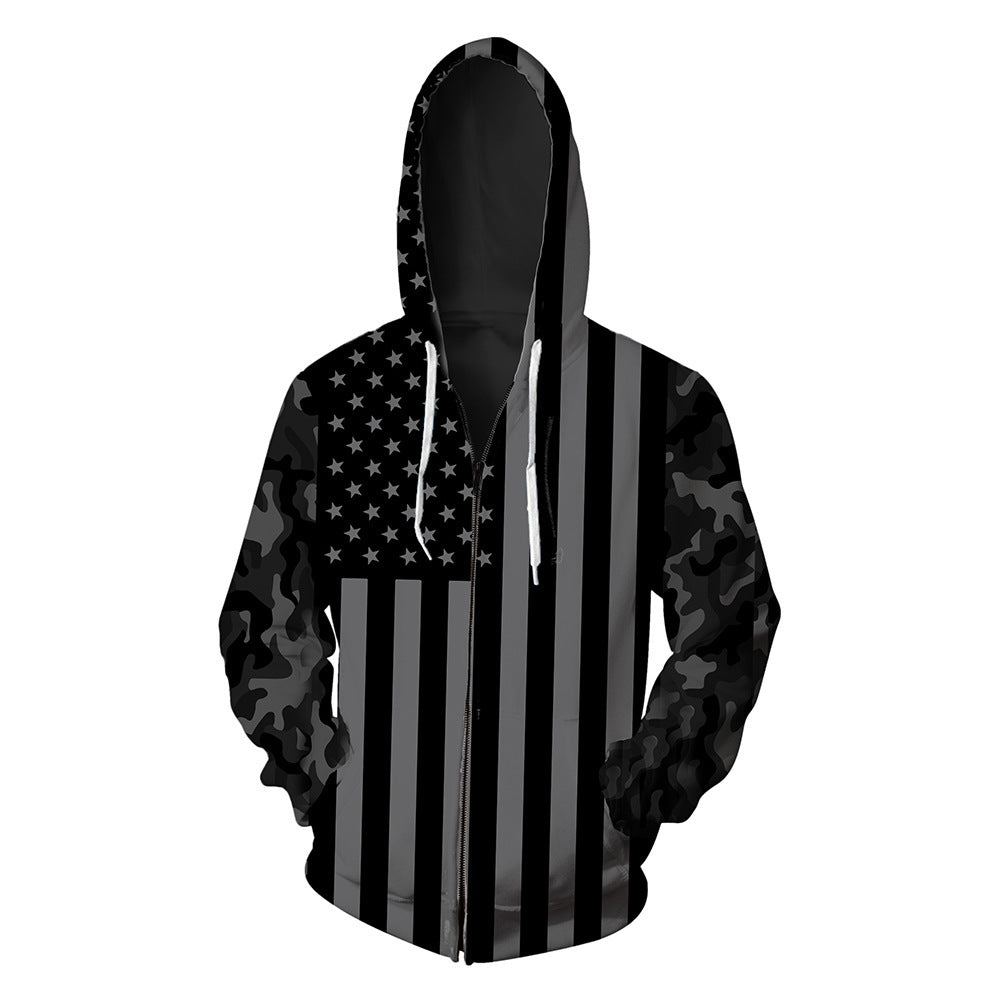 Classic 3D Animal Print Hoodie with US Flag Design