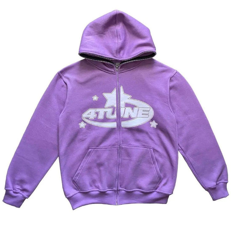 Chic Charm Star Printed Zip Up Hoodie