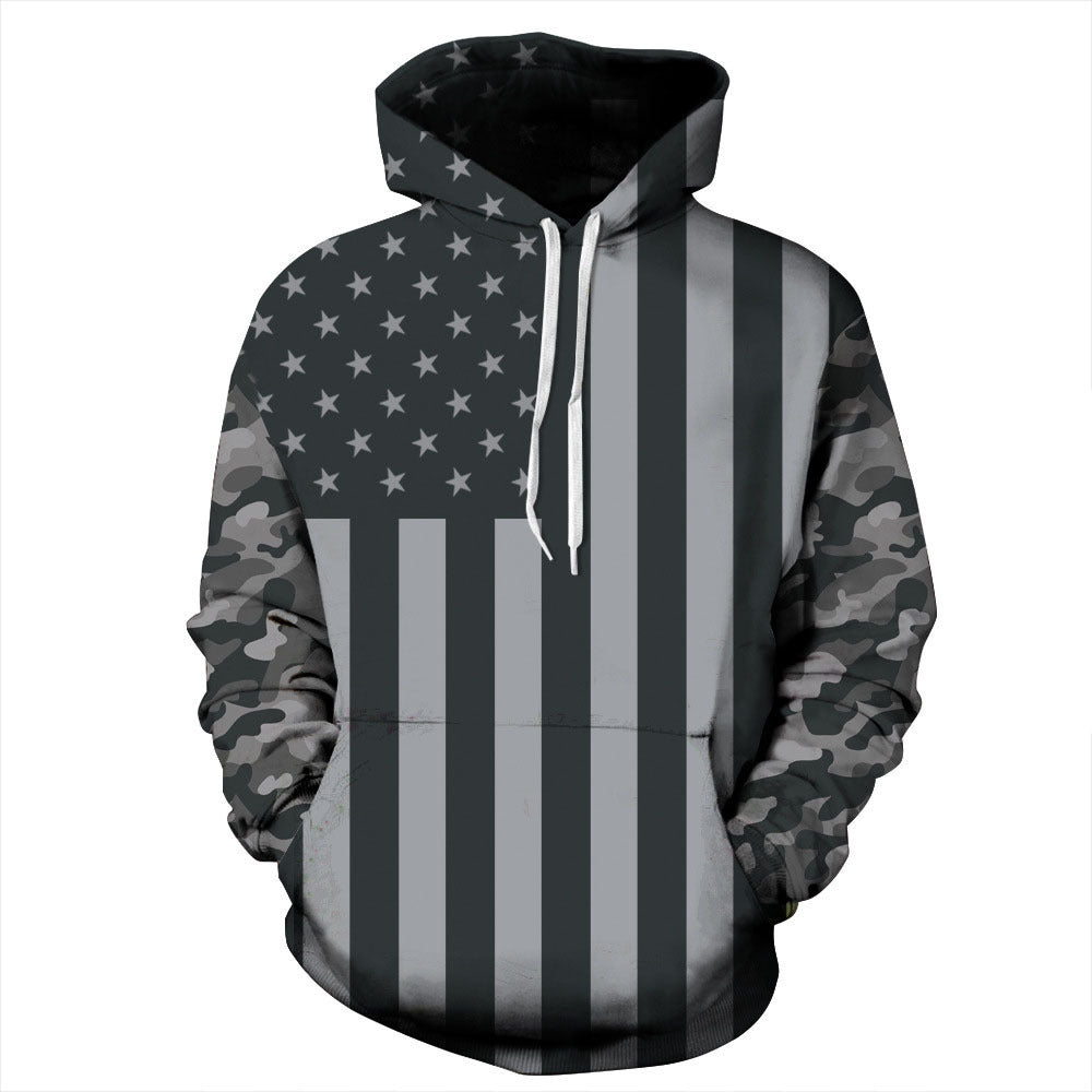 Classic 3D Animal Print Hoodie with US Flag Design