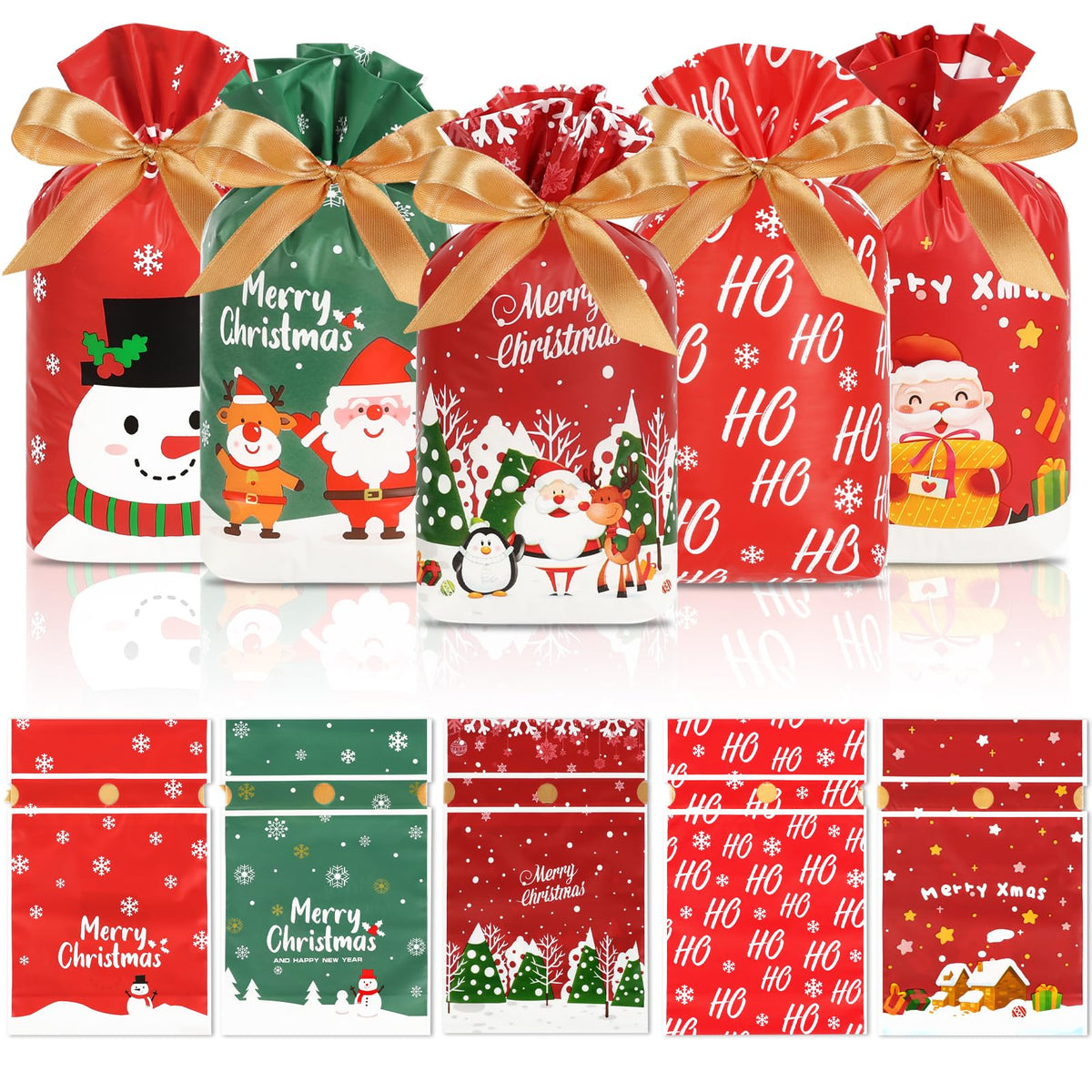 Chic Charm 50-Piece Christmas Treat Bags with Drawstring