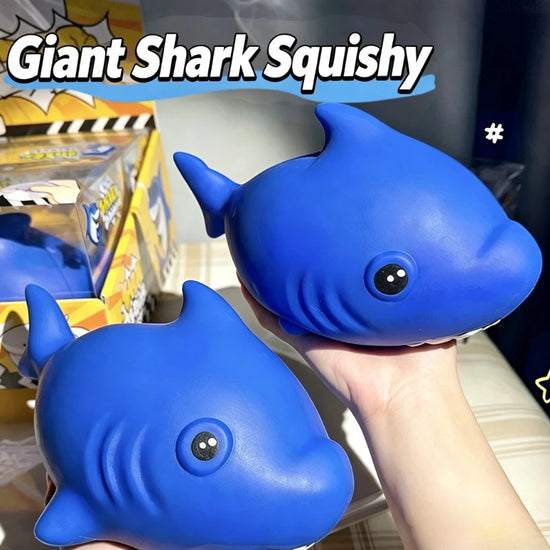 Chic Charm Giant Shark Squishy Stress Relief Toy Slow Rising Soft Material Squeezable Design Giant Blue Fidget Shark Toy For Adults