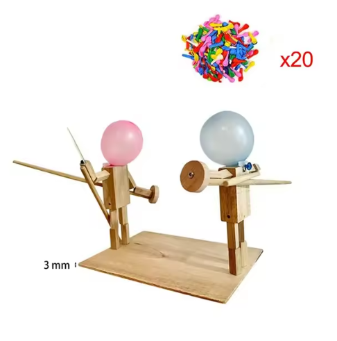 Chic Charm Handmade Balloon Heads Wooden Fighter Puppets