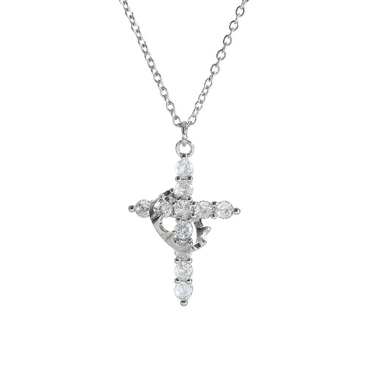 Chic Charm Crown Cross Necklace Elegant Jewelry