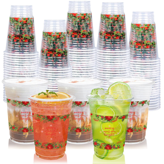 Chic Charm 60-Piece 16oz Christmas Poinsettia Cups