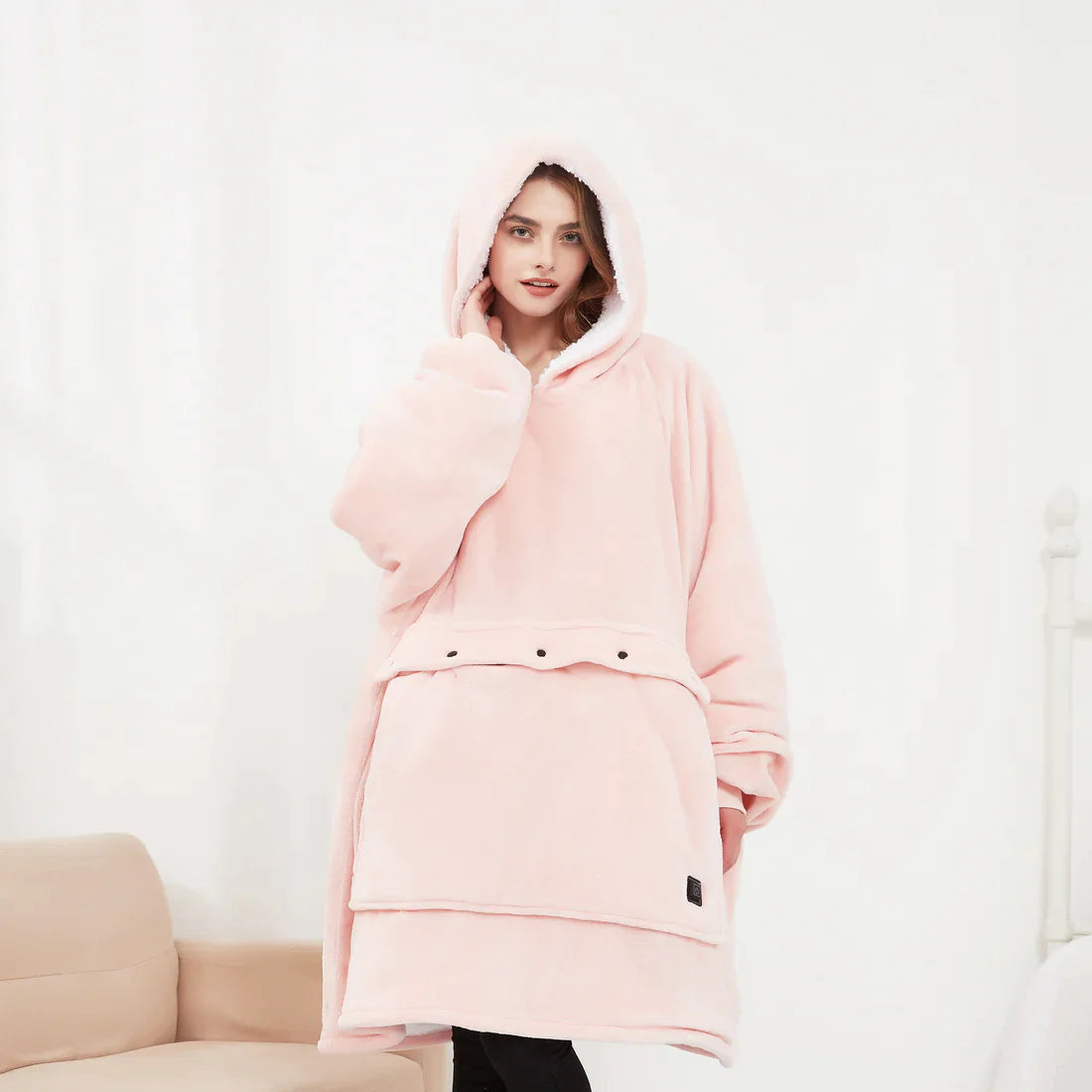 Chic Charm Heated Hoodie Blanket Cozy Wearable Blanket