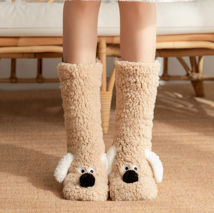 Chic Charm Women’s Plush Dog Socks Cozy Fashion