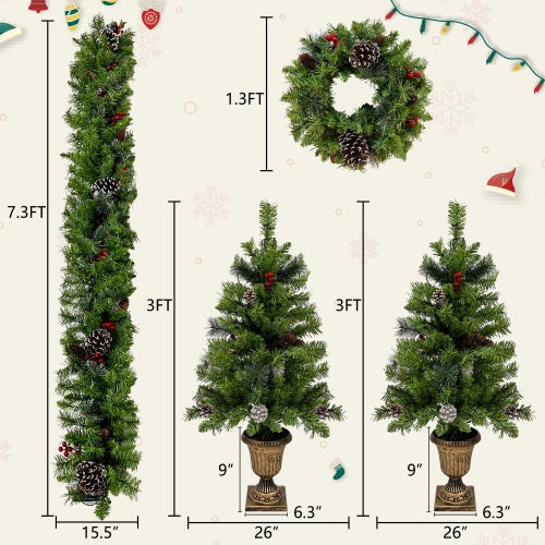 Chic Charm Pre-Lit Artificial Christmas Tree 4-Piece Set
