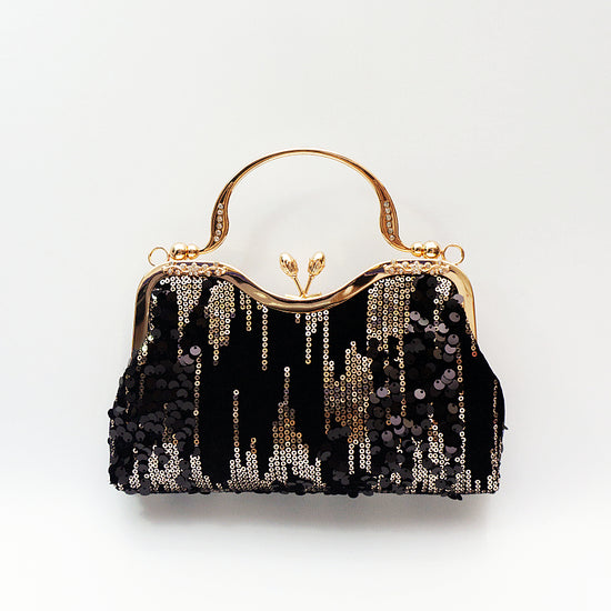 Chic Charm Velvet Sequin Evening Clutch Handbag
