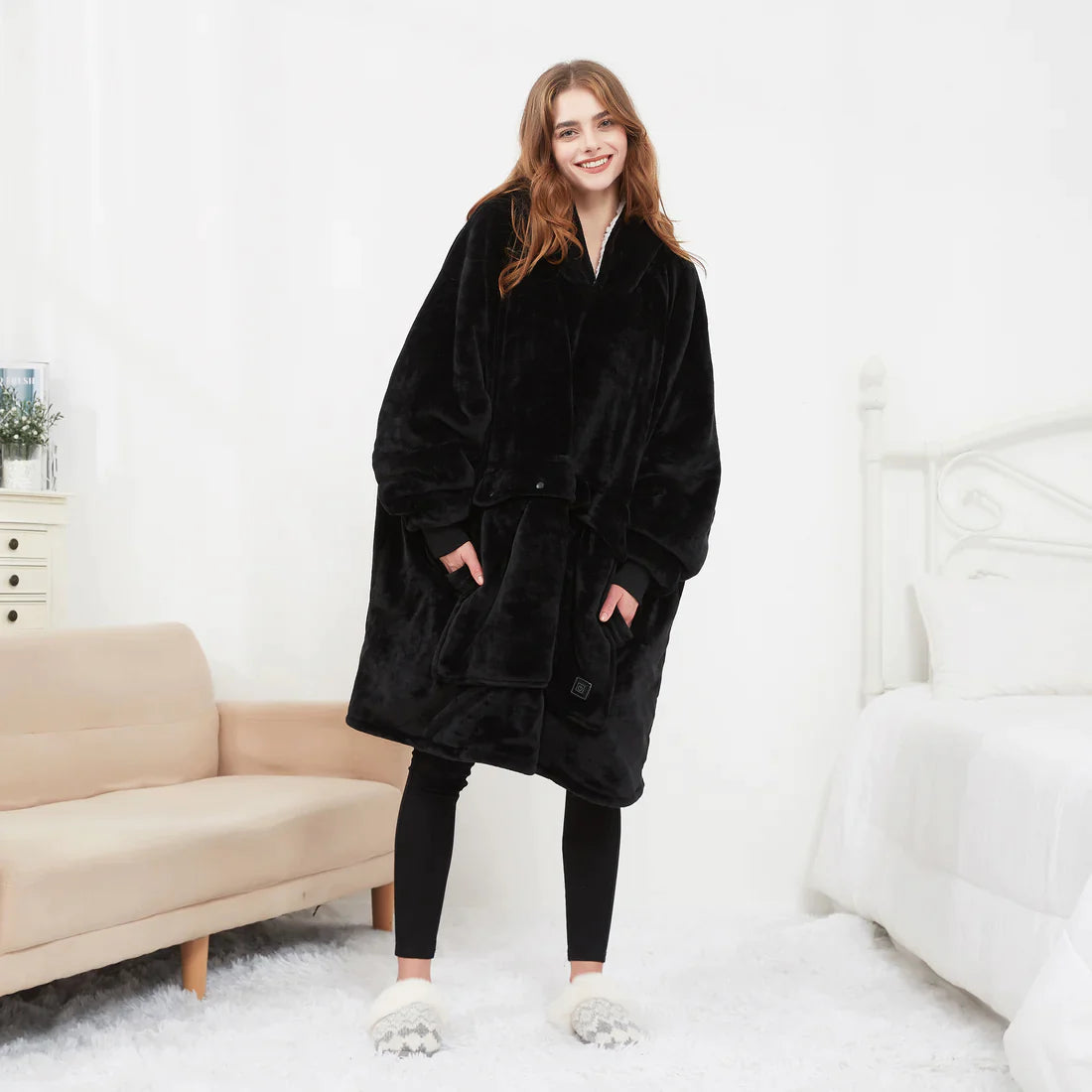 Chic Charm Heated Hoodie Blanket Cozy Wearable Blanket