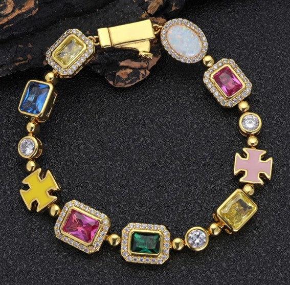 Chic Charm Gold-Plated Hip-Hop Gemstone Necklace