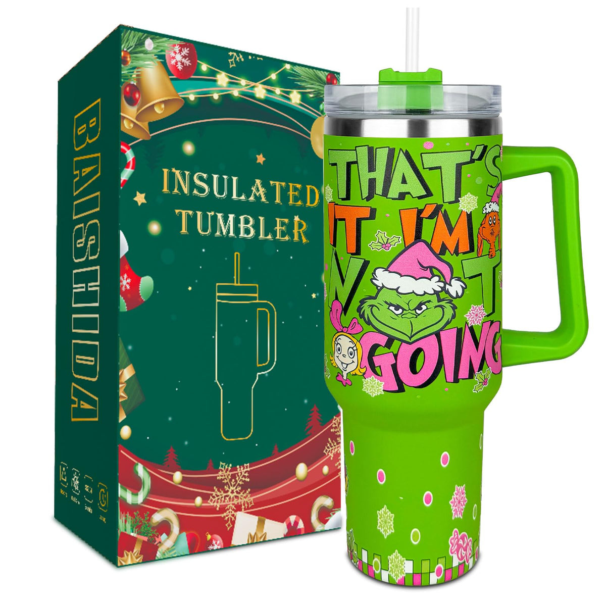 Chic Charm Christmas 40oz Tumbler with Handle and Straw