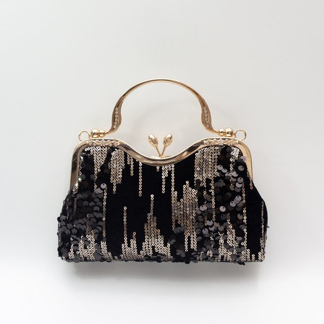 Chic Charm Velvet Sequin Evening Clutch Handbag